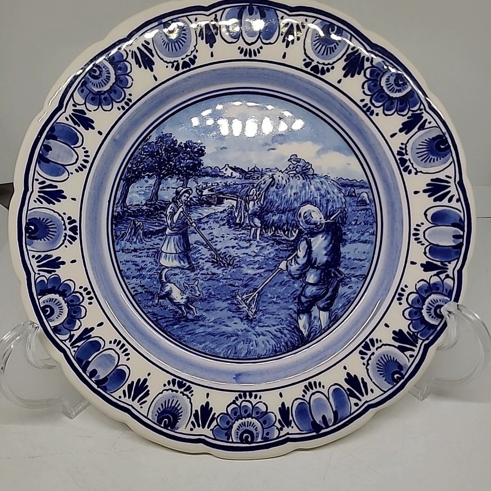 Vintage Delft Blue Decorative Plate Holland Handwork Blue White Scalloped Edge